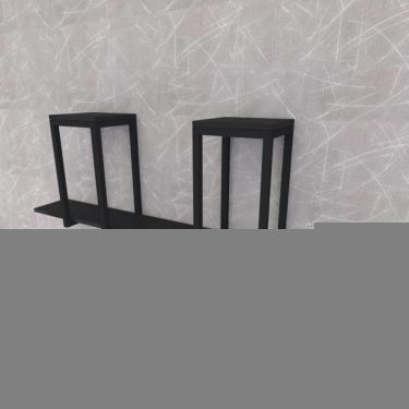Imagem de Prateleira Industrial Suspensa Estante Parede Nicho Preto Ferro E Madeira Suporte Pratileira