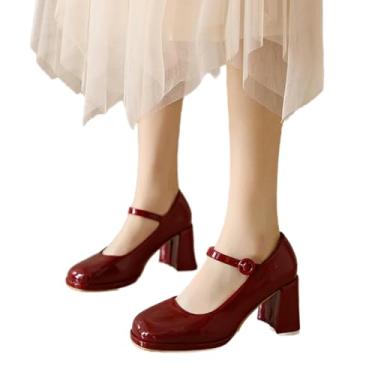 Imagem de Sapatos de salto grosso Mary Jane sapatos femininos tira bico quadrado sapatos femininos de couro feminino