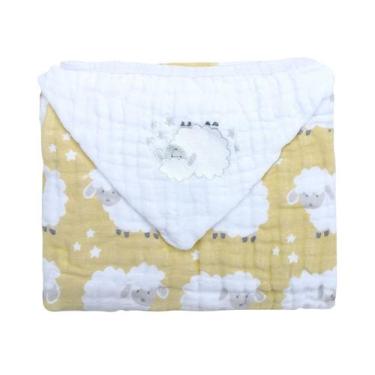 Imagem de Toalha De Banho Bebe Soft  Com Capuz Estampada Ovelhinha Bege Neutra 8