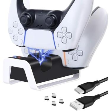 Imagem de O controlador TwiHill é adequado para suporte do controlador sem fio PS5, base do controlador de jogo PS5, suporte duplo do controlador PS5 duplo (Branco)