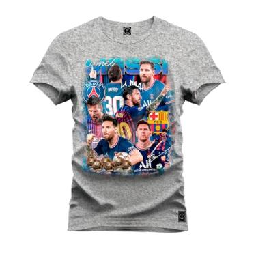 Imagem de Camiseta Plus Size Agodão T-Shirt Unissex Premium Macia Estampada Messi Carrera Cinza G1