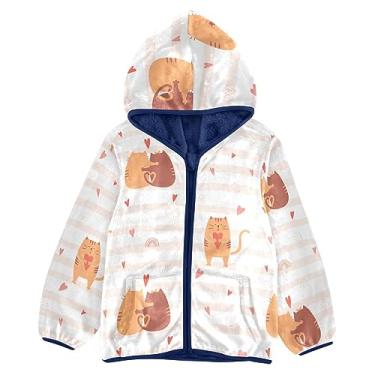 Imagem de KLL Casacos de inverno fofos abraçando gatos e um gato segurando um coração meninos forrado de ovelha roupas de inverno para meninas azul marinho, Gatos fofos abraçando e um gato segurando um coração,
