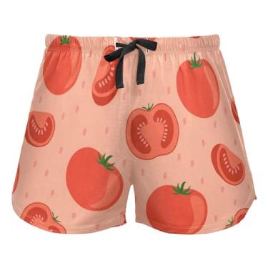 Imagem de KLL Shorts de pijama feminino Tomatoes Red, calça de pijama com bolsos shorts de corrida, Tomates vermelhos, G