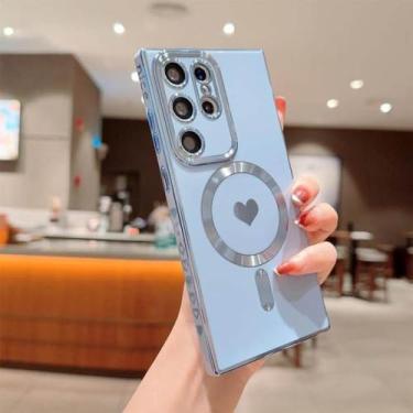 Imagem de Para samsung galaxy s24 s23 s22 ultra 5g caso amor coração chapeamento silicone caso para samsung s21 s23 s 23 24 ultra, azul, para s24 plus