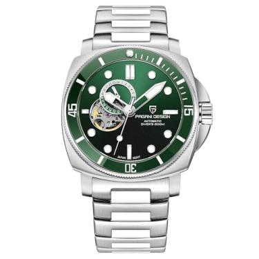 Imagem de RollsTimi Pagani Design - Relógio masculino automático, pulseira casual de aço inoxidável com cristal de safira elegante, pulseira de nylon NH39, PD1736, Tira de aço verde PD-1736, Use este relógio em