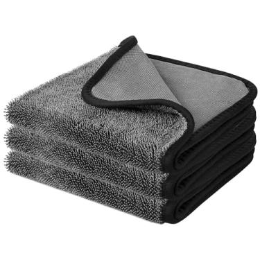 Imagem de SOFTBATFY Toalha de secagem de microfibra para carro com torção longa, 600 g/m² super absorvente tecido profissional torcido loop, toalha grande para detalhes automotivos (pacote com 3 40 x 40 cm)