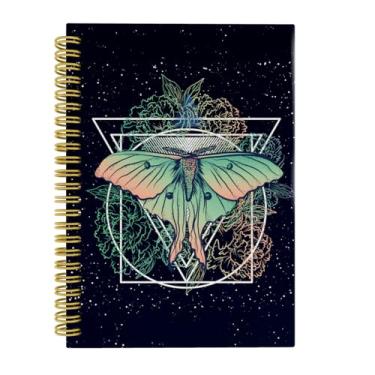 Imagem de Knibeo Caderno geométrico da mariposa noturna, diário de bruxa, presentes de bruxa, presentes de bruxa para mulheres, caderno espiral de mariposa floral boho 14 x 21 cm