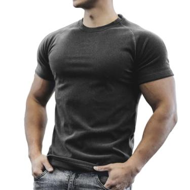 Imagem de Magiftbox Camisetas elásticas para ginástica com manga curta atlética quente para homens T78, Cinza-escuro, P