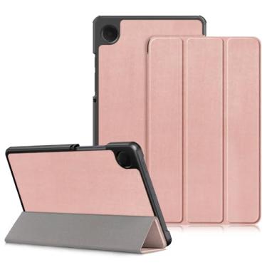 Imagem de DINGGUAGUA Capa para Samsung Galaxy Tab A9 8,7 polegadas versão 2023 para modelo (SM-X110/X115/X117) capa traseira rígida ultrafina e leve com suporte em três dobras, ouro rosa