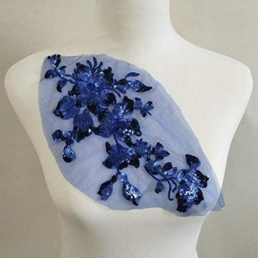 Imagem de 1 peça de aplique de lantejoulas bordado de renda flores vestidos de casamento DIY roupas catwalk, decoração de roupas de palco desempenho., Azul, 1