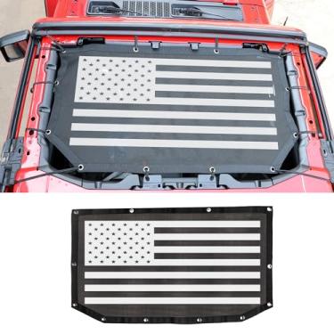 Imagem de Capa superior de malha SunShade, o melhor Jeep Wrangler JL 2 portas de poliéster oferece proteção solar UV para JL Wrangler 2018 - preto, estrela, bandeira dos EUA, caveiraBESTAOO preto JL00089