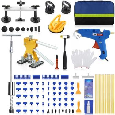 Imagem de nihao Kit de reparo de amassados de carroceria de 100 peças com elevador dourado, extrator de amassados de barra em T com martelo deslizante, extrator de ponte, ventosa e pistola de cola para porta de refrigerador de motocicleta de carroceria de automóvel
