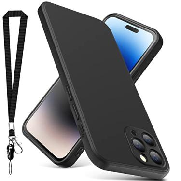 Imagem de YSLBWLE Capa para iPhone 12 Pro Max, capa fina de silicone líquido com cordão, à prova de choque, capa de telefone fina para iPhone 12 Pro Max, capa protetora de câmera de corpo inteiro - preta