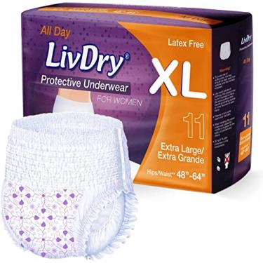 Imagem de Fraldas femininas Livdry XL para adultos durante a noite, máxima absorção, proteção durante todo o dia ou noite, extra grande (11 unidades)