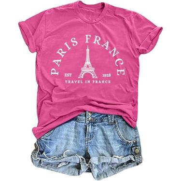 Imagem de Camiseta feminina Paris França Torre Eiffel Camiseta Viagem na França Camisetas de férias Paris Tops, Rosa 2, M