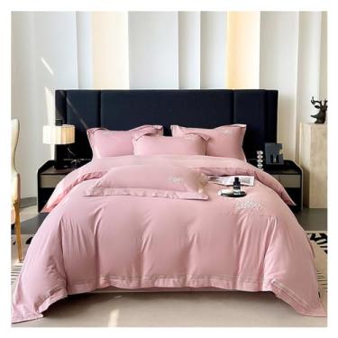 Imagem de Jogo de cama de algodão egípcio laranja 1200TC 4 peças King Queen Size lençol liso capa de edredom fronha roupa de cama, macio (rosa solteiro)