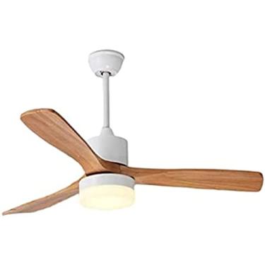 Imagem de Ventiladores de teto de madeira com controle remoto de luzes, ventilador de teto externo, luz LED regulável com 3 velocidades de vento, motor silencioso e 3 lâminas de madeira, branco, 4,25