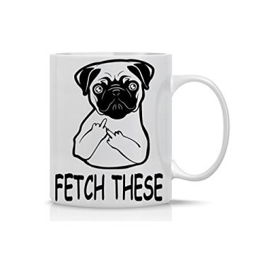 Imagem de Fetch This Cute Dog Middle Finger - Funny Dog and Pug Lovers Mug - 330ml Coffee Mug - Great Gift for Friend, Employee, Boss, Parents, Boyfriend or Girlfriend- By AW Fashions