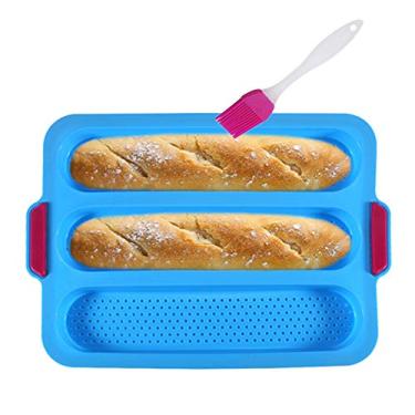 Imagem de KeepingcooX Forma de baguete de silicone antiaderente para assar pão francês 3 pães de onda cada pão, 28 x 5,8 cm, molde para assar torradas, 3 calhas, forno, torradeira, forno, cloche, ondas, bandeja