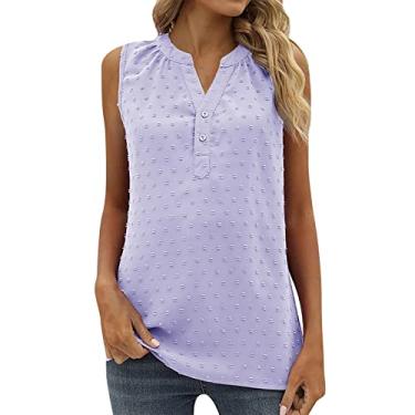 Imagem de Camiseta regata feminina de verão sem mangas de chiffon casual 2024 Swizz Dot Loose Dressy V Neck Work Shirt, Rosa choque, M