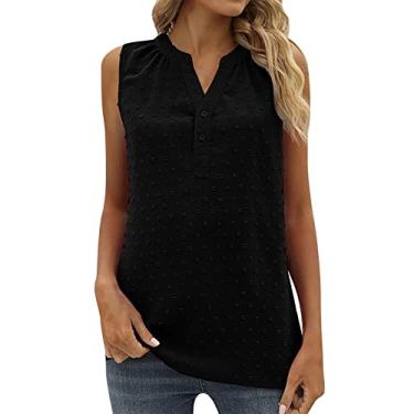 Imagem de Camiseta regata feminina de verão sem mangas de chiffon casual 2024 Swizz Dot Loose Dressy V Neck Work Shirt, Preto, XXG
