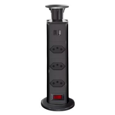 Imagem de Torre De Tomadas De Embutir Retrátil Multiplug USB mais USB Tipo C com 3 Tomadas Bancada Bivolt 110V | 220V (Preto)