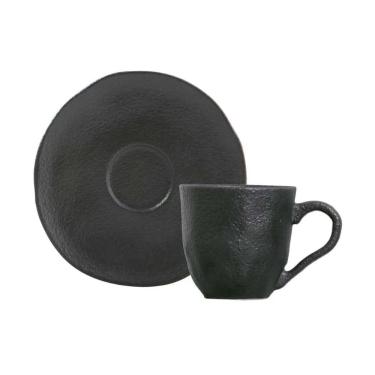 Imagem de Xícara Para Café Com Pires Em Cerâmica Preto Matte 80ml Porto Brasil