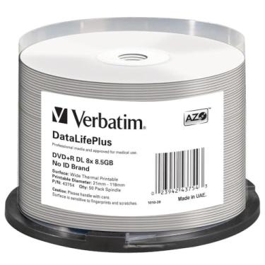 Imagem de Verbatim DVD+R DL 8,5 GB 8X DataLifePlus Branco Térmico Imprimível, Hub Imprimível - Eixo de 50 unidades - 43754