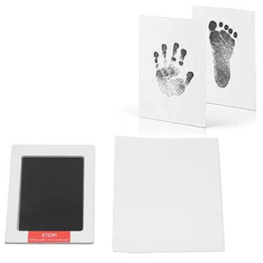 Imagem de Kit de mão e pegada de bebê, almofada de tinta com pegada, limpeza segura e secagem rápida para presente de mãe recém-nascida (preto)