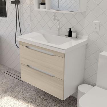 Imagem de Gabinete Toucador para Banheiro Milano 0,65 Cuba Inclusa Branco Maple