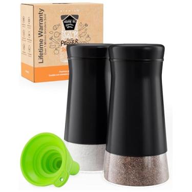 Imagem de HOME EC Conjunto de saleiro e pimenteiro de vidro com furos ajustaveis - Saleiro e pimenteiro de aco inoxidavel - Conjunto de saleiro e pimenteiro de fazenda para Himalaia, sais marinhos kosher e especiarias