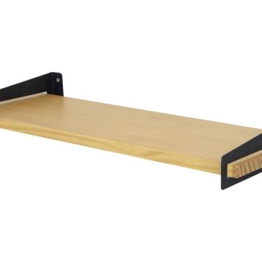 Imagem de Prateleira Loop Nicho Decorativo 50x20cm Cozinha Sala Quarto Madeira Preto/Amêndoa