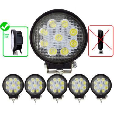 Imagem de kit 5 Farois Automotivo Redondo Carro de Milha 12v 24v 27w 9 Leds Cami