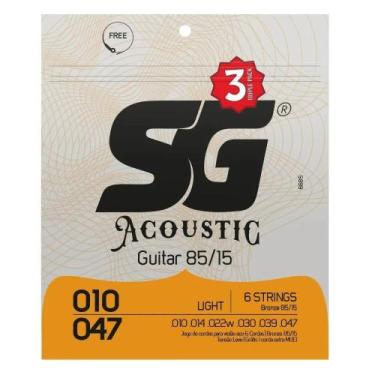 Imagem de Kit com 3 Encordoamentos para Violão SG Strings Aço 010 Bronze