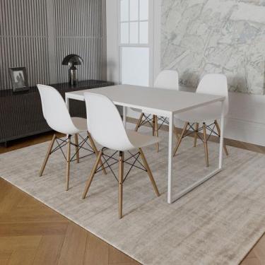 Imagem de Mesa Industrial Base Ferro Branco Tampo 137x90 Branco 4 Cadeiras Eames