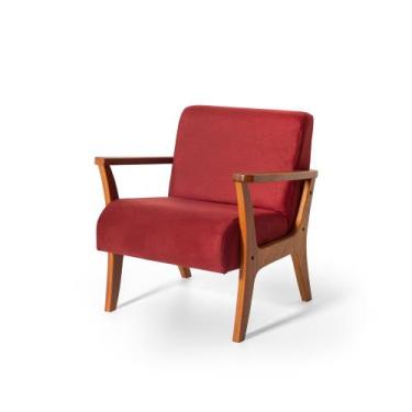 Imagem de Poltrona Estofada em Madeira Maciça Cléo Bordô  Straub Web