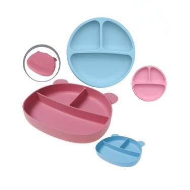 Imagem de Kit 2 Prato Silicone Urso e Baby com 3 Divisória Alimentação divertida