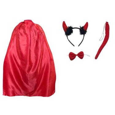 Imagem de Fantasia Capa de Diabinha Festas Carnaval Halloween Adulto Kit C/ Grav