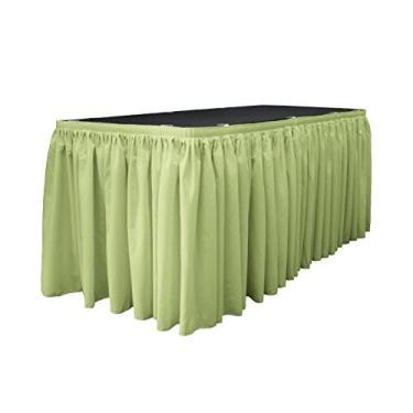 Imagem de LA Linen Saia de mesa plissada de popelina de poliéster com 10 clipes grandes, 4,7 m x 73,6 cm, sálvia