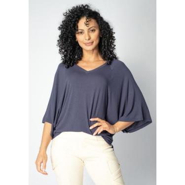 Imagem de Blusa Ampla Morcego Guyrá Manga 3/4 Malha Azul Marinho - Amazonia Vita