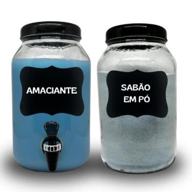 Imagem de Kit Para Lavanderia, Pote para Sabão em Pó E Amaciante 3 Litros + lous