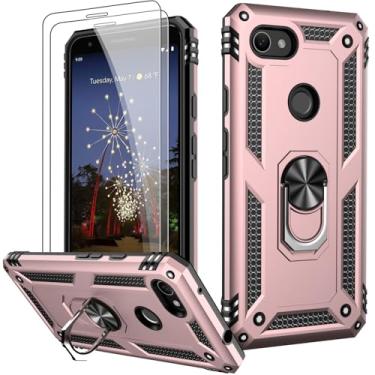 Imagem de LUMARKE Capa para Google Pixel 3A XL com protetor de tela, capa protetora de grau militar testada contra quedas de 4,9 m com suporte de anel magnético compatível com suporte de carro, ouro rosa