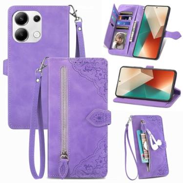 Imagem de Dinglijia Capa carteira de telefone para Redmi Note 13 4G (não 5G), capa com design de zíper de folha de alta capacidade com vários cartões, com cordão e capa com fivela magnética para Redmi Note 13