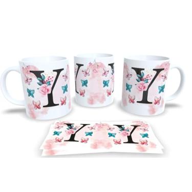 Imagem de Caneca Branca de Porcelana Personalizadas Alfabeto iniciais Nomes (Y)