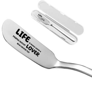 Imagem de Odoor Fan Life is Being a Peanut Lover Faca de manteiga engraçada, espátula de manteiga de amendoim gravada personalizada, novos presentes de Natal de aniversário para amantes de sanduíche de pão e