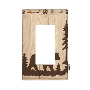 Imagem de Pznen Wild Bear Placa de parede de balancim único urso e cabine de madeira rústica 1 gangue placas de interruptor de luz basculante padrão capa de plugue de receptáculo para tomada GFCI