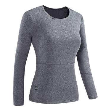 Imagem de Conjunto de roupa íntima térmica para homens e mulheres, 28 zonas inteligentes aquecidas clima frio inverno top bottom conjunto de roupa íntima, blusa feminina cinza, G
