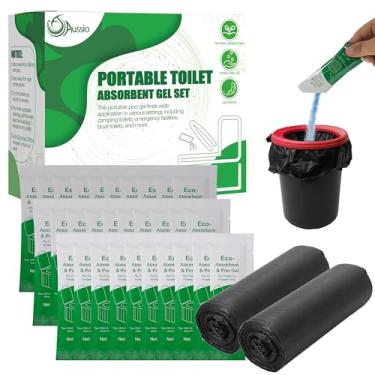 Imagem de Aussio 30 peças de gel absorvente de vaso sanitário portátil com 40 peças de sacos de vaso sanitário de acampamento de 16 litros, pó de urina para caminhadas, gel de poos para banheiros portáteis, pó