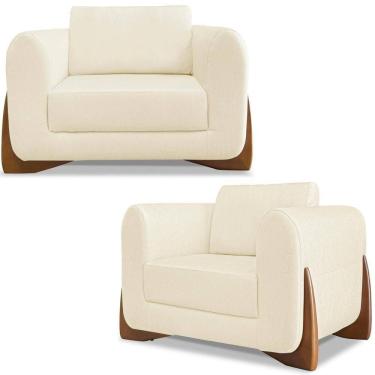 Imagem de Kit 2 Poltronas Jolie 1 Lugar Pes Boomerang Linho Perola Ezz Perola