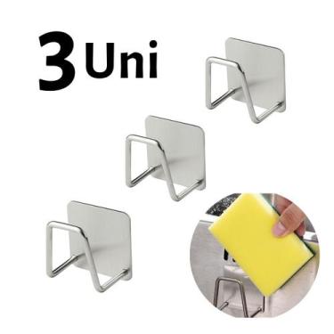 Imagem de Suporte para Pia Cozinha Porta Esponja Bucha Inox 3 UN - Gancho Para E